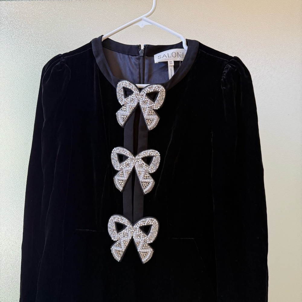 SALONI Camille Velvet Bow Embellished Jumpsuit in Black Sz 2 US - Picture 5 of 8
